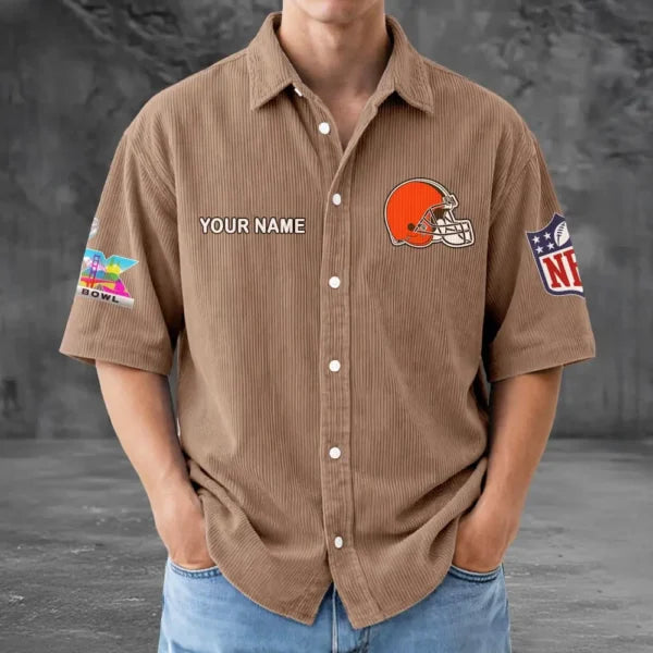 [SPECIAL OFFER] NEW CUSTOMIZED NFL29 CLB CLEVELAND BROWNS SEERSUCKER BUTTON SHIRT
