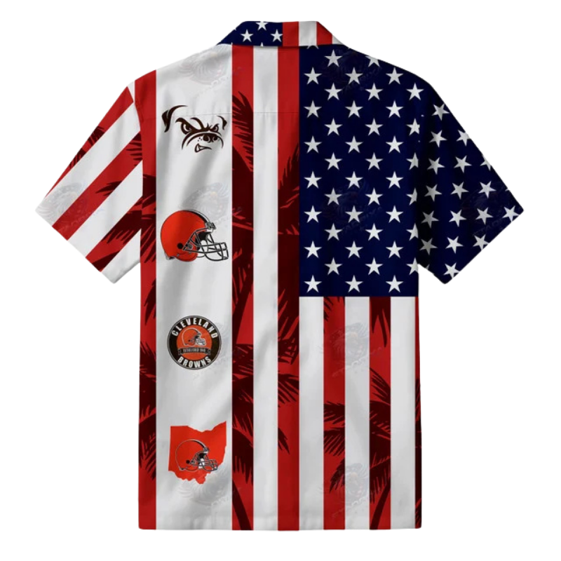 [SPECIAL OFFER] NEW CUSTOMIZED NFL29 CLB CLEVELAND BROWNS PATRIOTIC 250 USA HAWAIIAN SHIRT