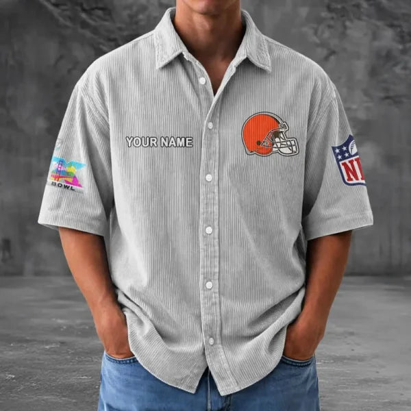 [SPECIAL OFFER] NEW CUSTOMIZED NFL29 CLB CLEVELAND BROWNS SEERSUCKER BUTTON SHIRT