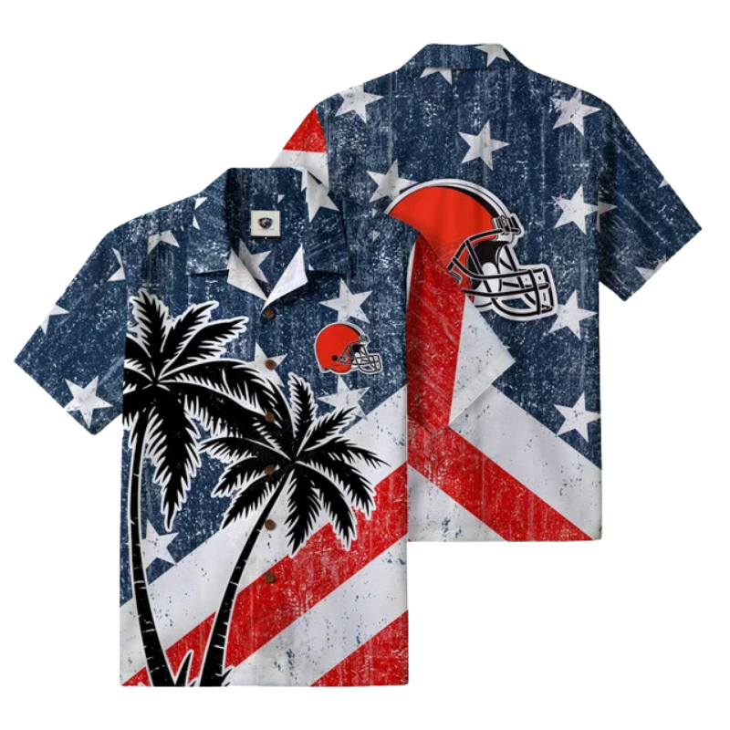 [SPECIAL OFFER] NEW CUSTOMIZED NFL29 CLB CLEVELAND BROWNS PATRIOTIC 250 USA HAWAIIAN SHIRT