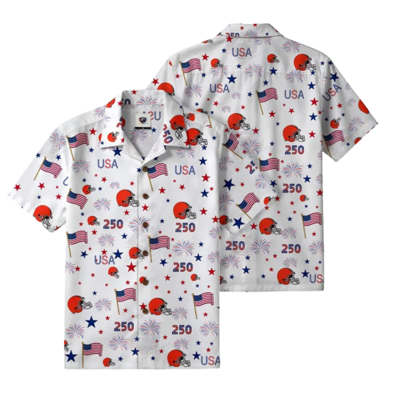 [SPECIAL OFFER] NEW CUSTOMIZED NFL29 CLB CLEVELAND BROWNS PATRIOTIC 250 USA HAWAIIAN SHIRT