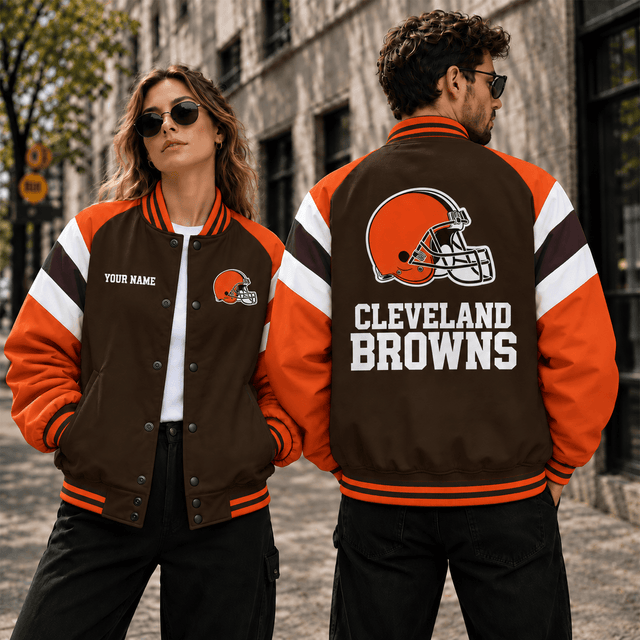 [SPECIAL OFFER] NEW CUSTOMIZED NFL29 CLB CLEVELAND BROWNS SATIN VARSITY & BASEBALL JACKET