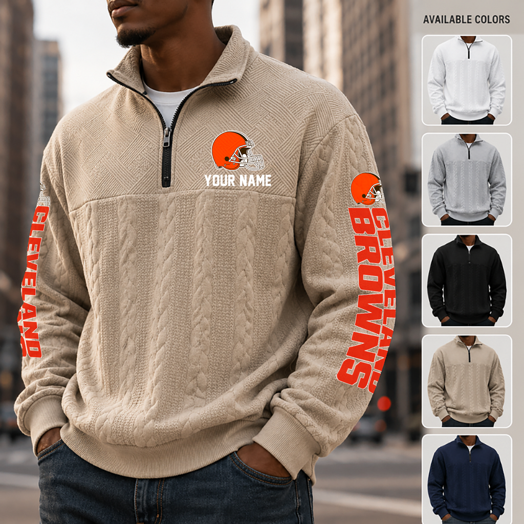 [SPECIAL OFFER] NEW CUSTOMIZED NFL29 CLB CLEVELAND BROWNS MULTICOLOR QUARTER-ZIP SWEATSHIRT
