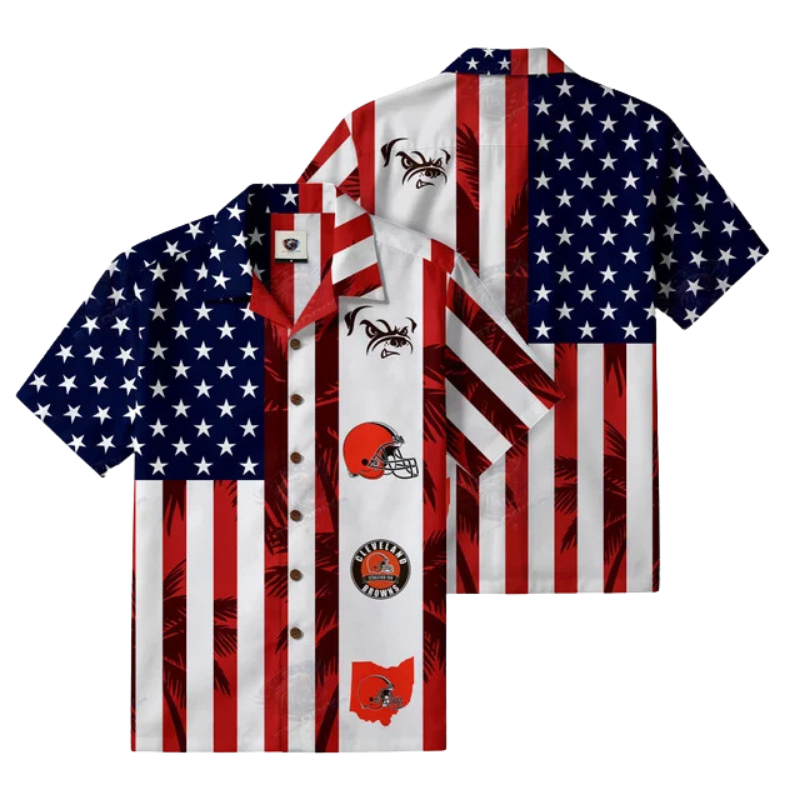 [SPECIAL OFFER] NEW CUSTOMIZED NFL29 CLB CLEVELAND BROWNS PATRIOTIC 250 USA HAWAIIAN SHIRT