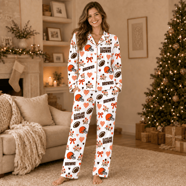 [SPECIAL OFFER] NEW CUSTOMIZED NFL29 CLB CLEVELAND BROWNS HALLOWEEN LONG PAJAMAS SET