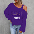 [FAN FAVORITE] NEW CUSTOMIZED NCAA FBS29 LST LSU TIGERS WOMEN'S OFF-SHOULDER LONG SLEEVE SHIRT