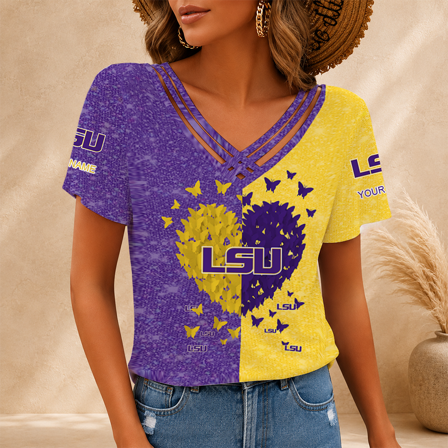 [FAN FAVORITE] NEW CUSTOMIZED NCAA FBS29 LST LSU TIGERS V-NECK SHIRT