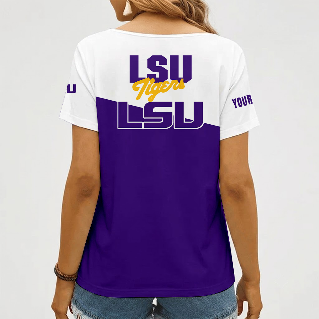 [FAN FAVORITE] NEW CUSTOMIZED NCAA FBS29 LST LSU TIGERS V-NECK FEMALE SHIRT