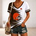 [SPECIAL OFFER] NEW CUSTOMIZED NFL29 CLB CLEVELAND BROWNS V-NECK FEMALE SHIRT