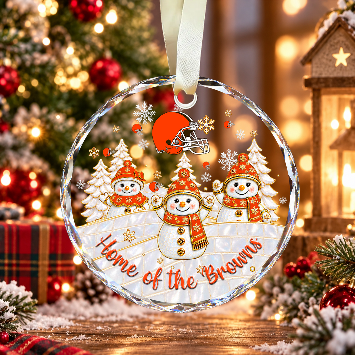 [SPECIAL OFFER] NEW CUSTOMIZED NFL29 CLB CLEVELAND BROWNS ROUND GLASS ORNAMENT