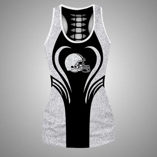 [SPECIAL OFFER] NEW CUSTOMIZED NFL29 CLB CLEVELAND BROWNS HOLLOW TANK TOP & LEGGINGS SET