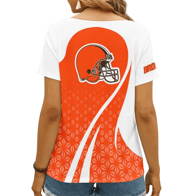[SPECIAL OFFER] NEW CUSTOMIZED NFL29 CLB CLEVELAND BROWNS V-NECK FEMALE SHIRT