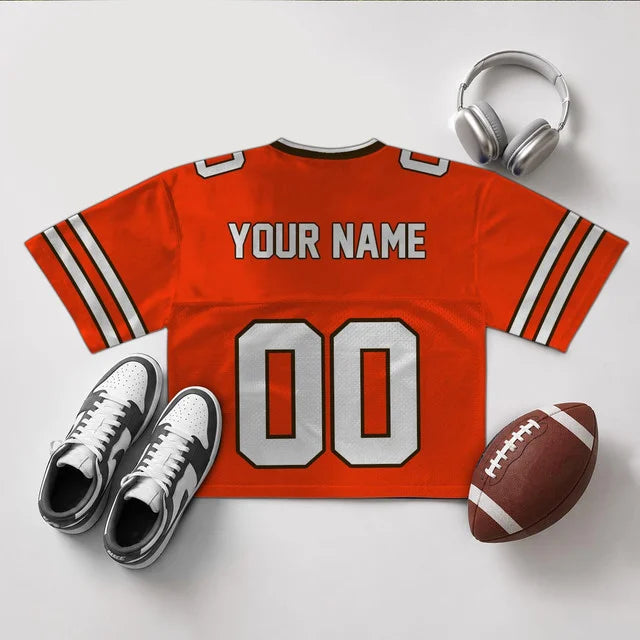 [SPECIAL OFFER] NEW CUSTOMIZED NFL29 CLB CLEVELAND KHAKIS V-NECK JERSEY CROP TOP