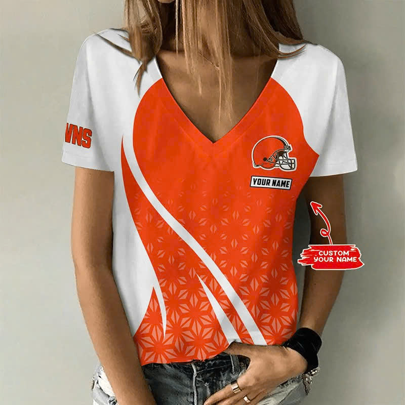 [SPECIAL OFFER] NEW CUSTOMIZED NFL29 CLB CLEVELAND BROWNS V-NECK FEMALE SHIRT