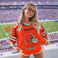 [SPECIAL OFFER] NEW CUSTOMIZED NFL29 CLB CLEVELAND KHAKIS V-NECK JERSEY CROP TOP