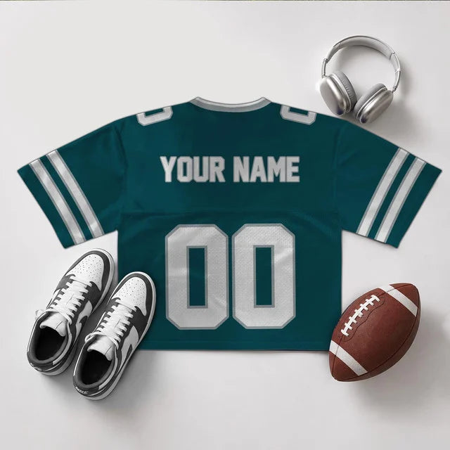 [SPECIAL OFFER] NEW CUSTOMIZED NFL02 PPE PHILADELPHIA EAGLES V-NECK JERSEY CROP TOP