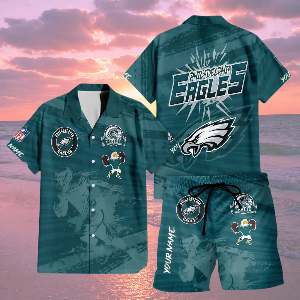 [SPECIAL OFFER] NEW CUSTOMIZED NFL02 PPE PHILADELPHIA EAGLES UNISEX HAWAIIAN SHIRT & SHORTS SET