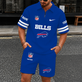 [SPECIAL OFFER] NEW CUSTOMIZED NFL03 BFB BUFFALO BILLS QUARTER-ZIP POLO SHIRT & SHORTS SET