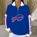 [SPECIAL OFFER] NEW CUSTOMIZED NFL03 BFB BUFFALO BILLS QUARTER ZIP RIBBED SWEATER