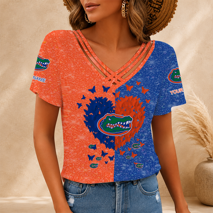 [FAN FAVORITE] NEW CUSTOMIZED NCAA FBS30 FLG FLORIDA GATORS V-NECK SHIRT