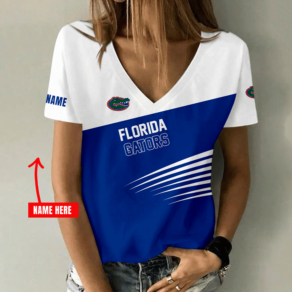 [FAN FAVORITE] NEW CUSTOMIZED NCAA FBS30 FLG FLORIDA GATORS V-NECK FEMALE SHIRT