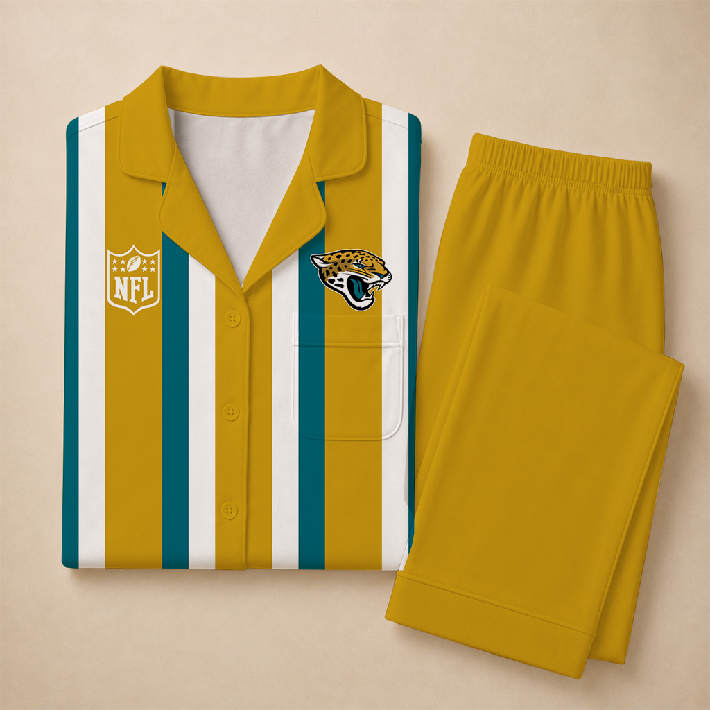 [SPECIAL OFFER] NEW CUSTOMIZED NFL30 JSJ JACKSONVILLE JAGUARS SHORT SLEEVE & LONG PANTS PAJAMAS SET