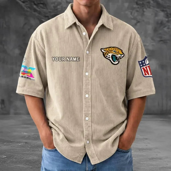 [SPECIAL OFFER] NEW CUSTOMIZED NFL30 JSJ JACKSONVILLE JAGUARS SEERSUCKER BUTTON SHIRT