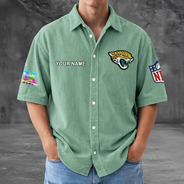 [SPECIAL OFFER] NEW CUSTOMIZED NFL30 JSJ JACKSONVILLE JAGUARS SEERSUCKER BUTTON SHIRT