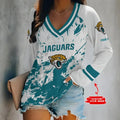 [SPECIAL OFFER] NEW CUSTOMIZED NFL30 JSJ JACKSONVILLE JAGUARS WOMEN'S V-NECK LONG SLEEVED SHIRT