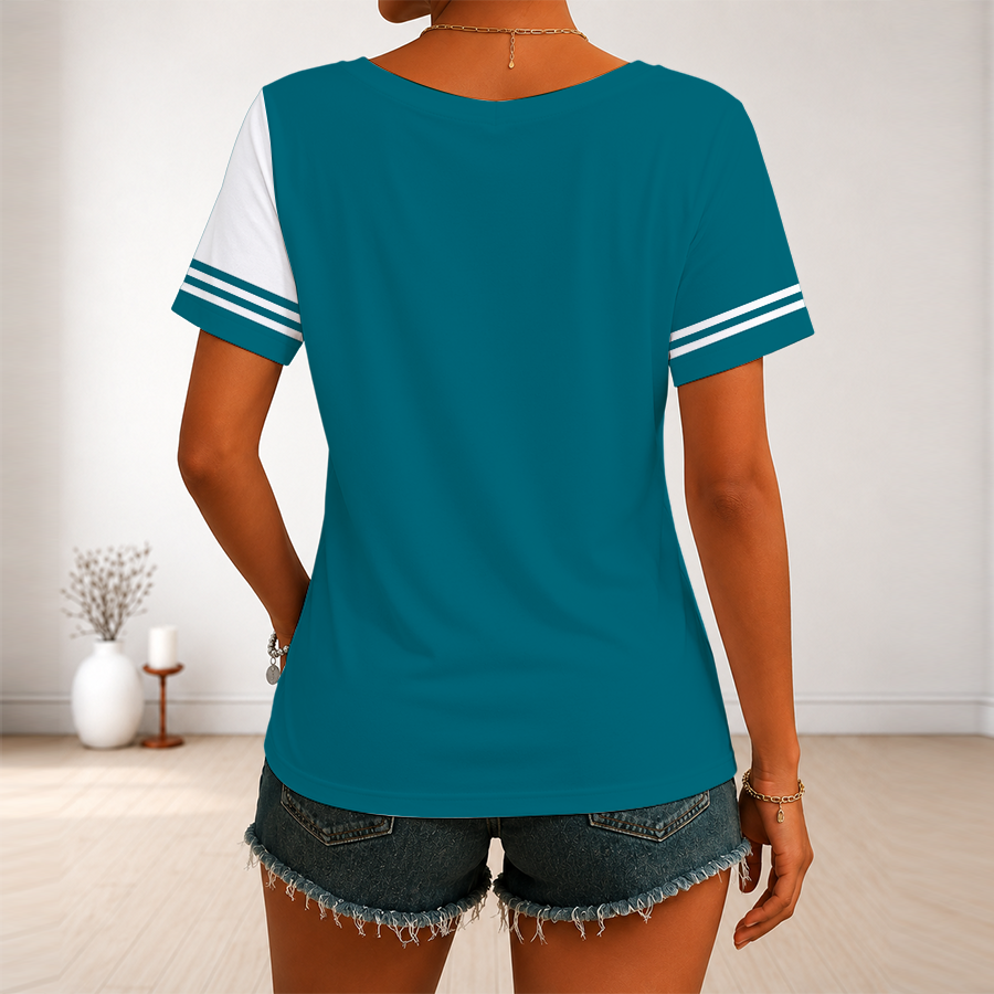 [SPECIAL OFFER] NEW CUSTOMIZED NFL30 JSJ JACKSONVILLE JAGUARS V-NECK FEMALE SHIRT