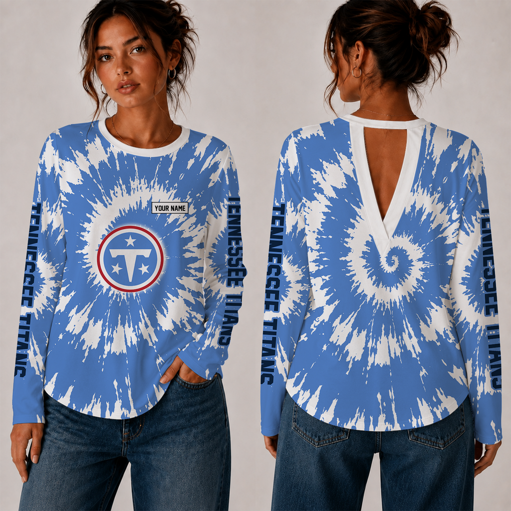 [SPECIAL OFFER] NEW CUSTOMIZED NFL31 TST TENNESSEE TITANS WOMEN'S BACK V-CUT LONG-SLEEVE SHIRT