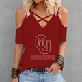 [FAN FAVORITE] NEW CUSTOMIZED NCAA FBS31 OUS OKLAHOMA SOONERS CRISS CROSS V-NECK TOP