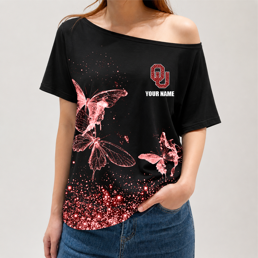 [FAN FAVORITE] NEW CUSTOMIZED NCAA FBS31 OUS OKLAHOMA SOONERS OFF-SHOULDER SHIRT