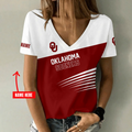 [FAN FAVORITE] NEW CUSTOMIZED NCAA FBS31 OUS OKLAHOMA SOONERS V-NECK FEMALE SHIRT