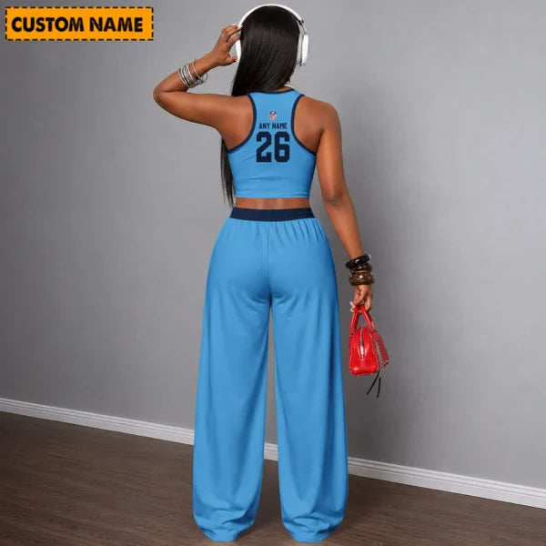 [SPECIAL OFFER] NEW CUSTOMIZED NFL31 TST TENNESSEE TITANS WOMEN'S CROP TOP & LONGPANTS SET