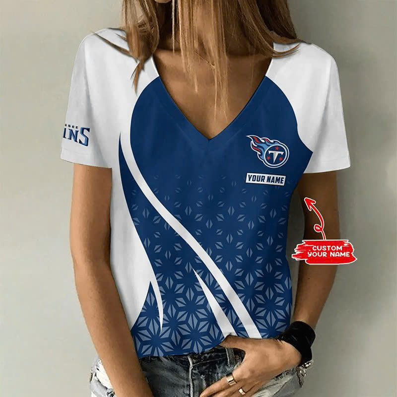 [SPECIAL OFFER] NEW CUSTOMIZED NFL31 TST TENNESSEE TITANS V-NECK FEMALE SHIRT