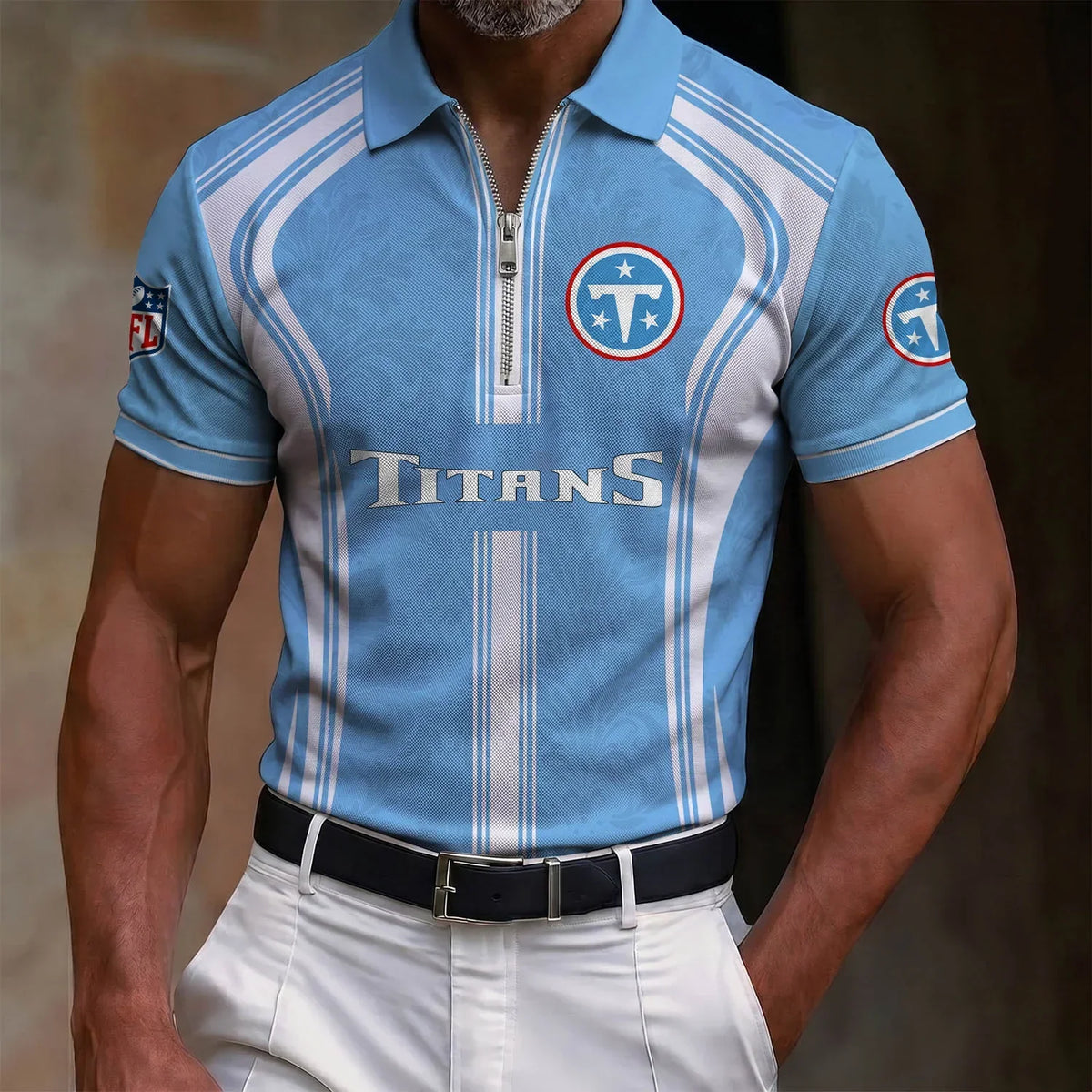 [SPECIAL OFFER] NEW CUSTOMIZED NFL31 TST TENNESSEE TITANS ZIP POLO SHIRT
