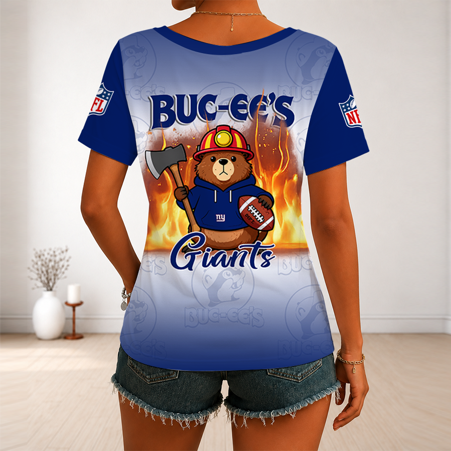 [SPECIAL OFFER] NEW CUSTOMIZED NFL32 NYG NEW YORK GIANTS BUC-EE'S V-NECK FEMALE SHIRT