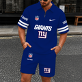 [SPECIAL OFFER] NEW CUSTOMIZED NFL32 NYG NEW YORK GIANTS QUARTER-ZIP POLO SHIRT & SHORTS SET