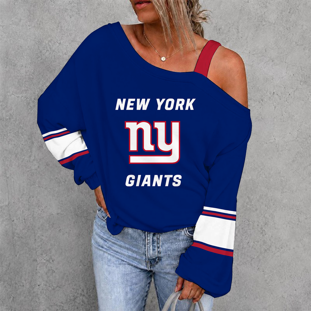 [SPECIAL OFFER] NEW CUSTOMIZED NFL32 NYG NEW YORK GIANTS WOMEN'S OFF-SHOULDER LONG SLEEVE SHIRT