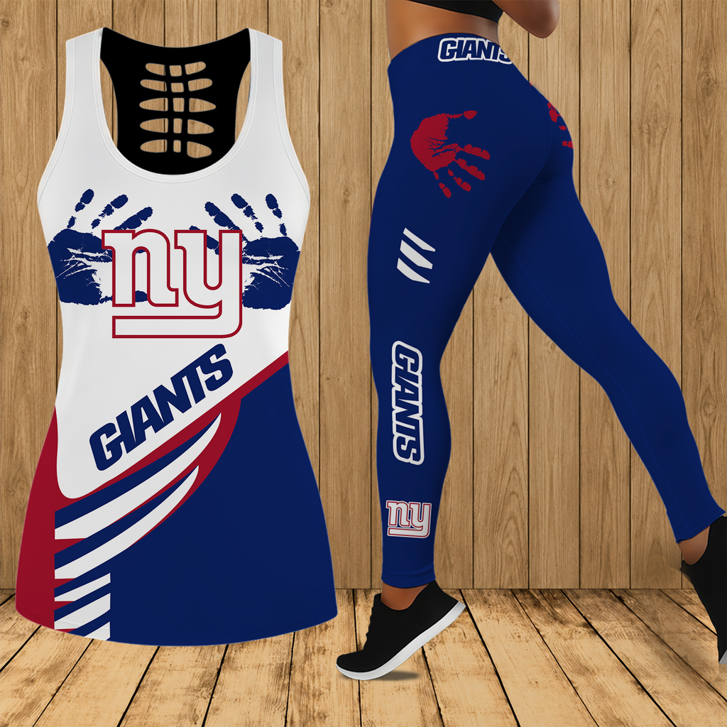 [SPECIAL OFFER] NEW CUSTOMIZED NFL32 NYG NEW YORK GIANTS HOLLOW TANK TOP & LEGGINGS SET