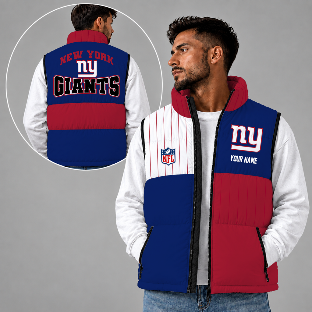 [SPECIAL OFFER] NEW CUSTOMIZED NFL32 NYG NEW YORK GIANTS SLEEVELESS PUFFER VEST