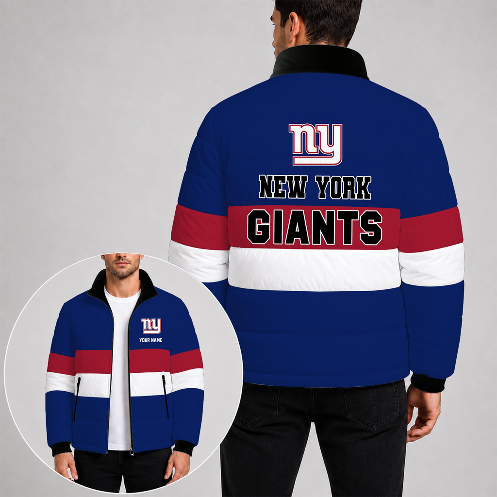 [SPECIAL OFFER] NEW CUSTOMIZED NFL32 NYG NEW YORK GIANTS PUFFER JACKET