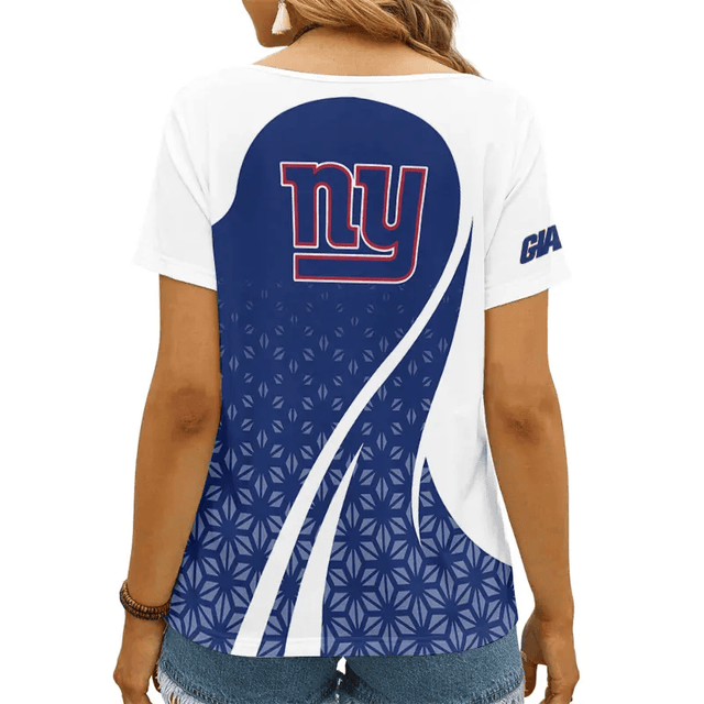[SPECIAL OFFER] NEW CUSTOMIZED NFL32 NYG NEW YORK GIANTS V-NECK FEMALE SHIRT