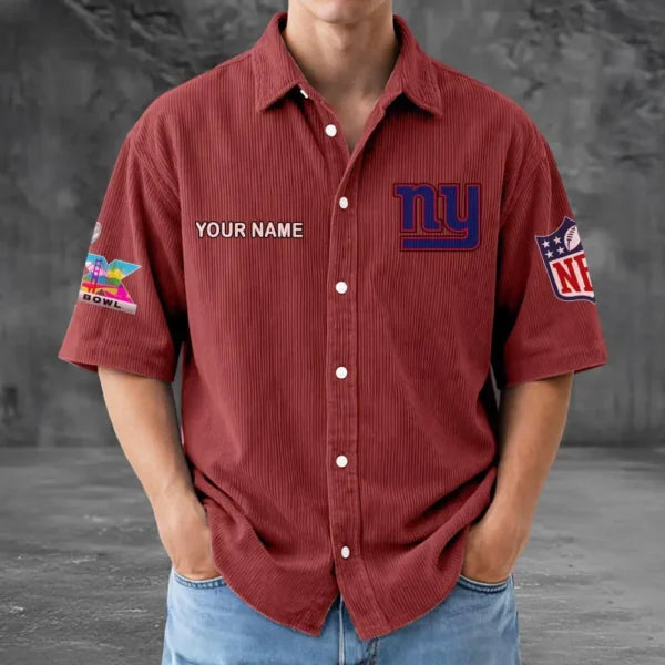 [SPECIAL OFFER] NEW CUSTOMIZED NFL32 NYG NEW YORK GIANTS SEERSUCKER BUTTON SHIRT