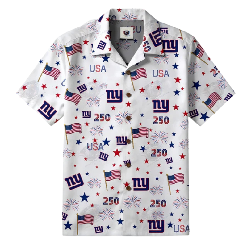 [SPECIAL OFFER] NEW CUSTOMIZED NFL32 NYG NEW YORK GIANTS PATRIOTIC 250 USA HAWAIIAN SHIRT