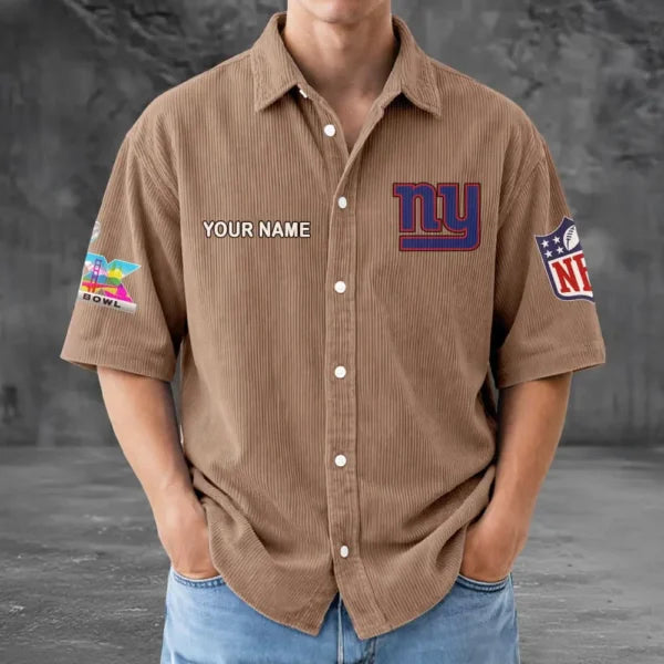 [SPECIAL OFFER] NEW CUSTOMIZED NFL32 NYG NEW YORK GIANTS SEERSUCKER BUTTON SHIRT