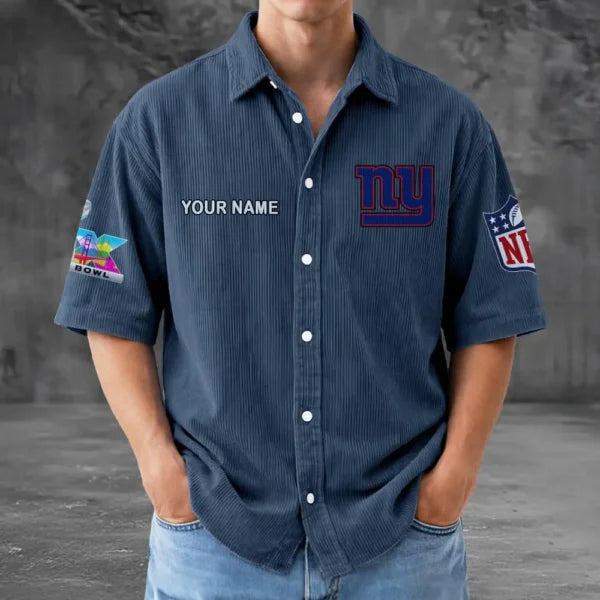 [SPECIAL OFFER] NEW CUSTOMIZED NFL32 NYG NEW YORK GIANTS SEERSUCKER BUTTON SHIRT