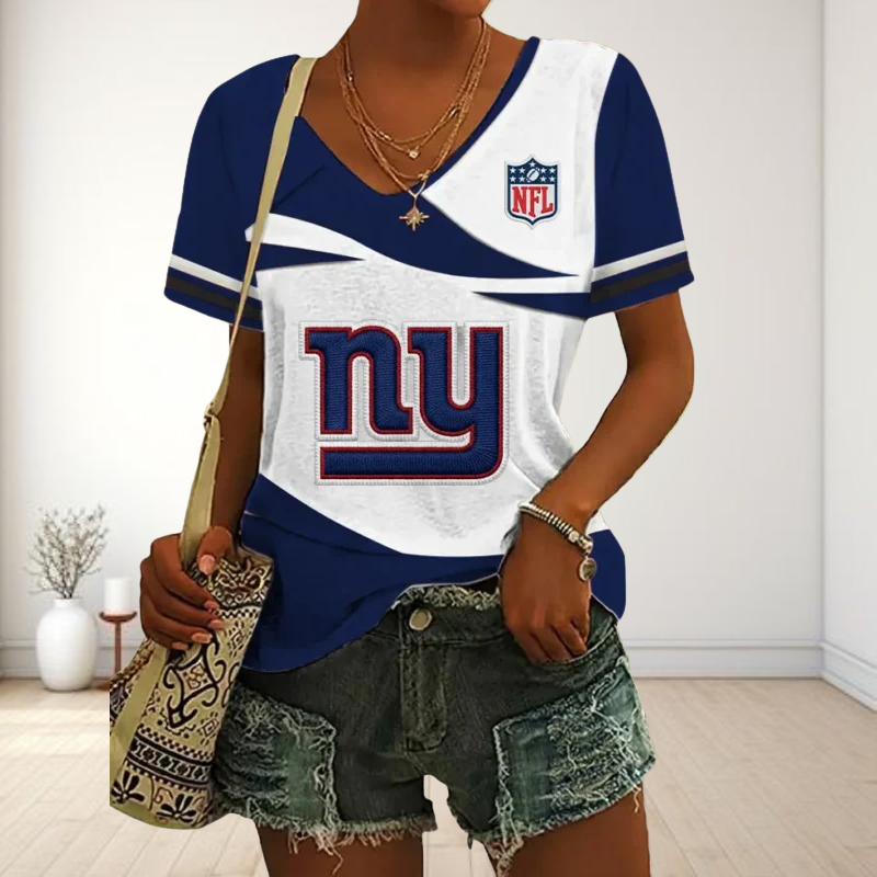 SPECIAL OFFER] NEW CUSTOMIZED NFL32 NYG NEW YORK GIANTS V-NECK FEMALE SHIRT