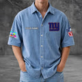 [SPECIAL OFFER] NEW CUSTOMIZED NFL32 NYG NEW YORK GIANTS SEERSUCKER BUTTON SHIRT